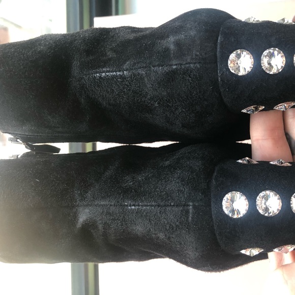 💎🖤 Miu miu! HP!😛 black suede bootie w. crystal - Picture 7 of 9
